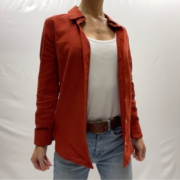 Max Cocos Linen long sleeves red shirt size S buttoned down women’s - Picture 11 of 13